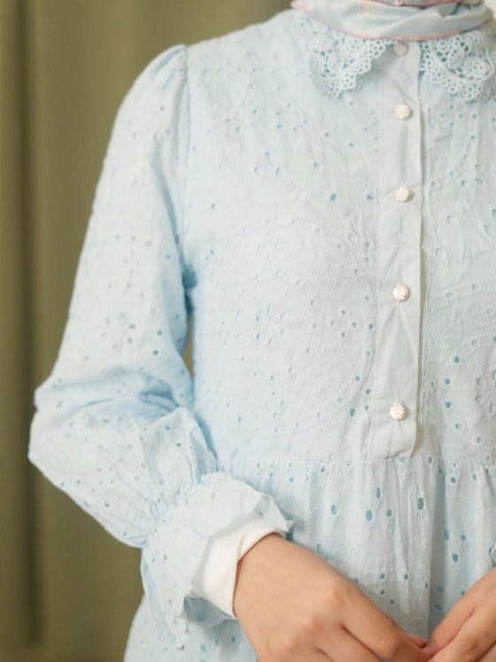 Blue crochet shirt dress