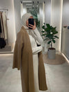 Long camel wool cardigan