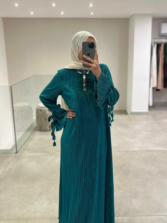 green lined dress