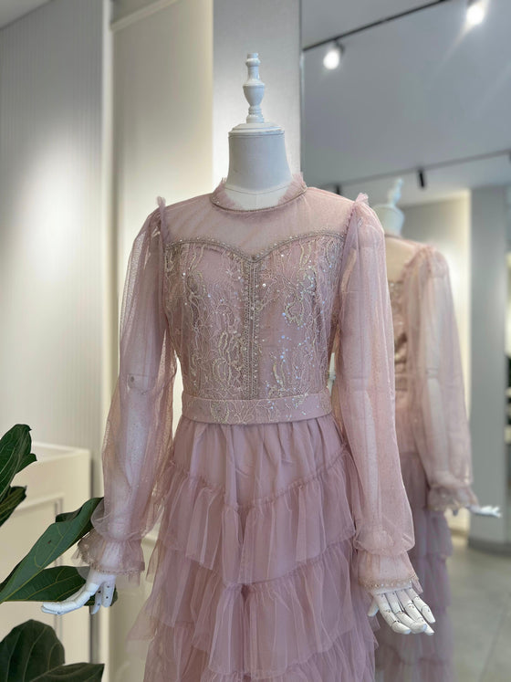 Tulle pink evening dress