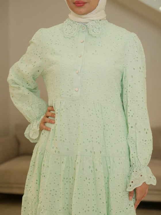 Mint green crochet shirt dress