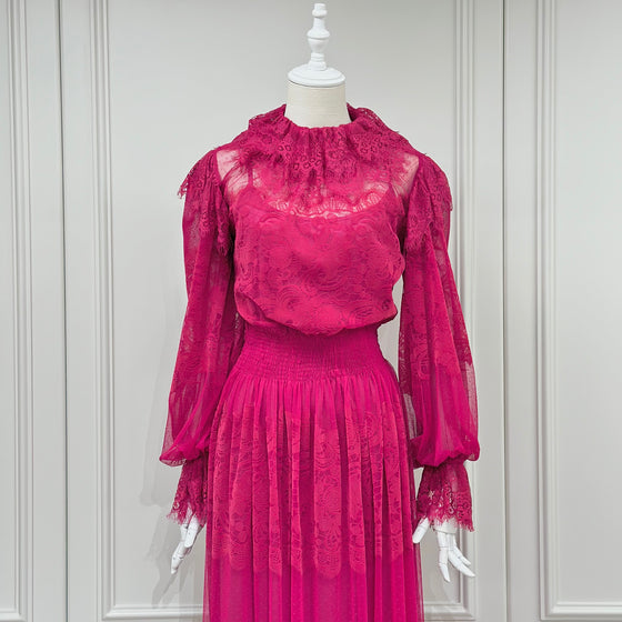 Serpil fuchsia lace evening dress