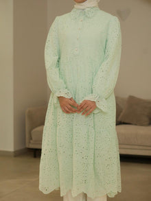  Mint green crochet shirt dress