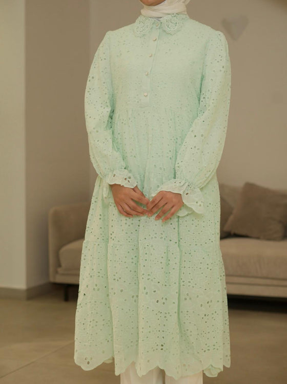 Mint green crochet shirt dress