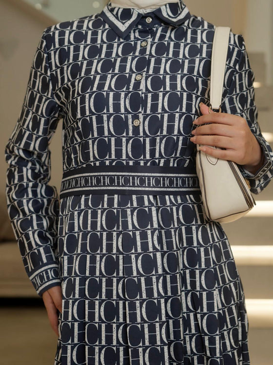 Printed navy dress