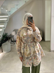  beige printed floral shirt