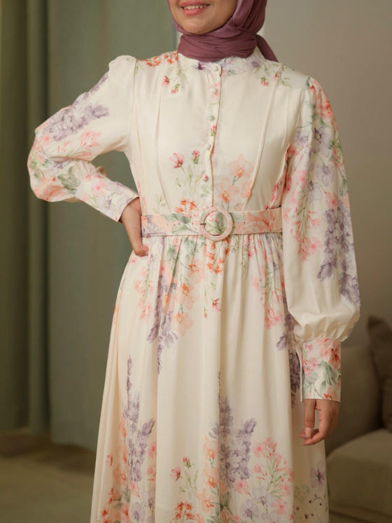 Beige floral shirt dress