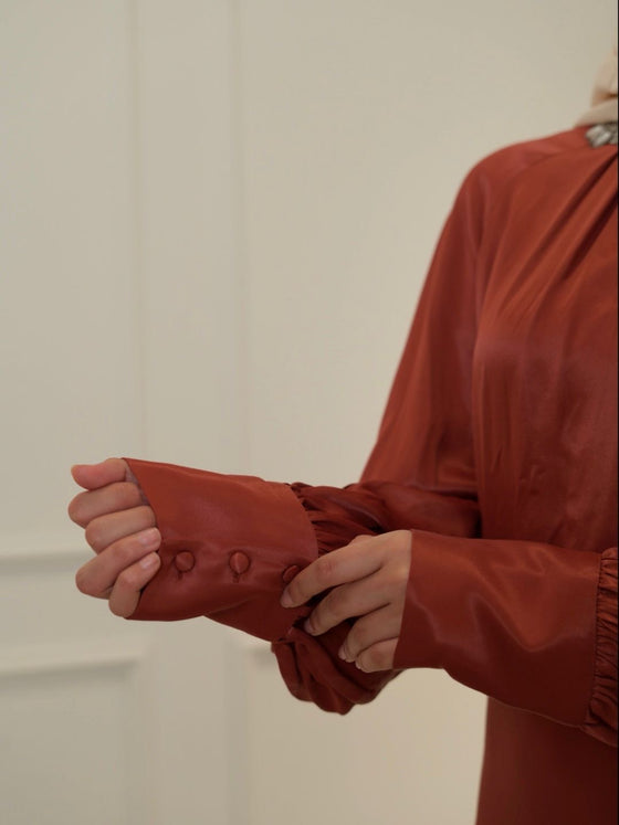 serpil brick red evening dress