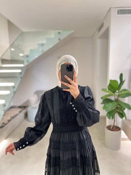 Organza black lace dress
