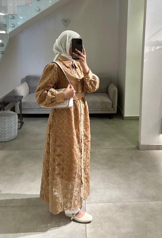 organza camel shirt dress
