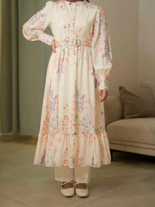  Beige floral shirt dress