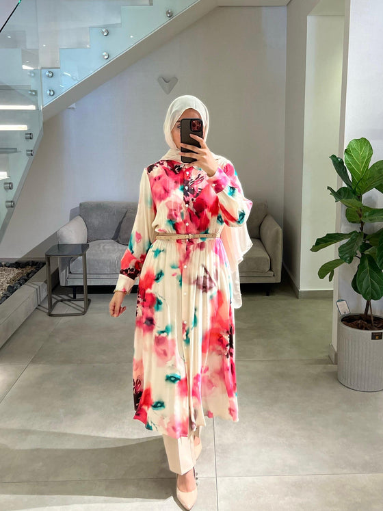 Italian printed pink shirt dress