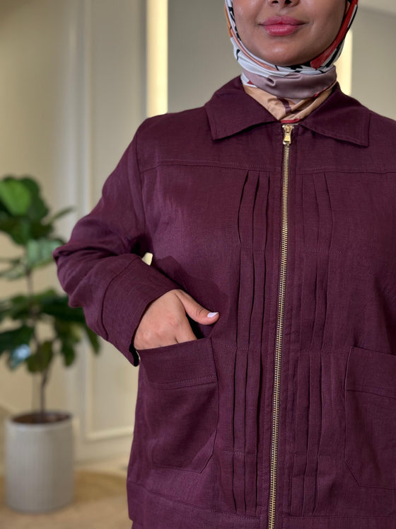 linen burgundy skirt set FW26