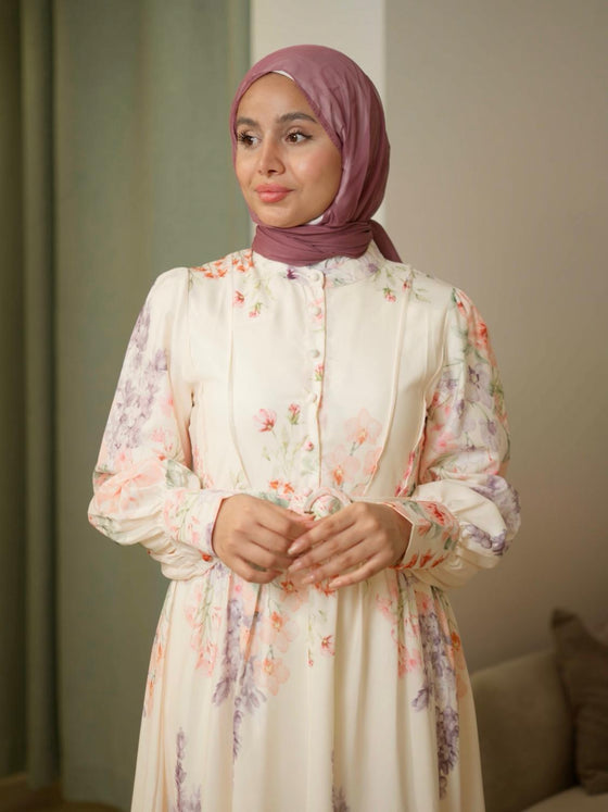 Beige floral shirt dress