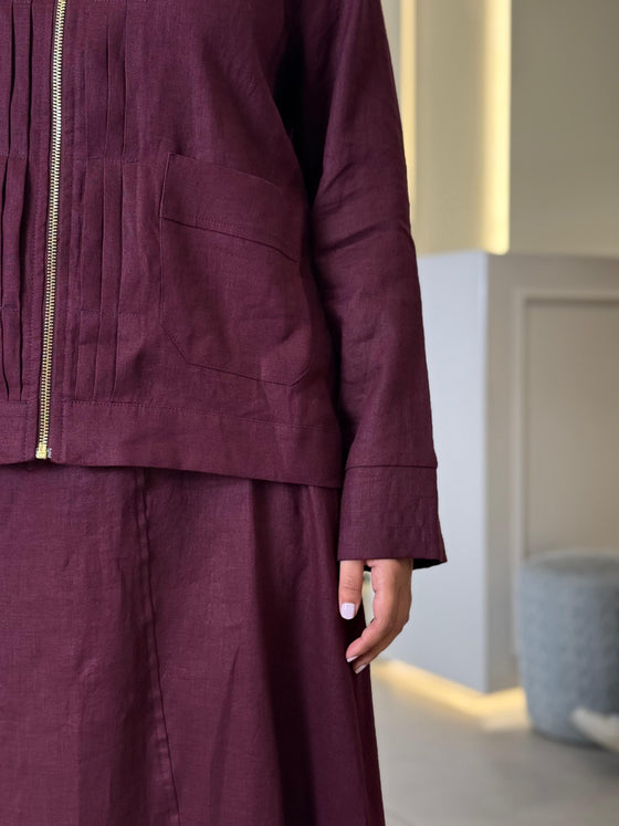 linen burgundy skirt set FW26