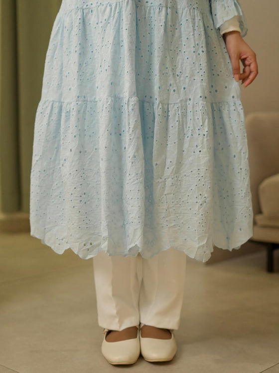 Blue crochet shirt dress