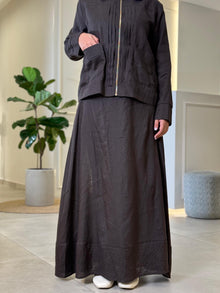  linen brown skirt set FW26