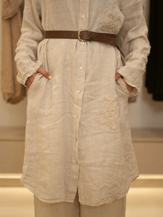 Italy linen printed beige set