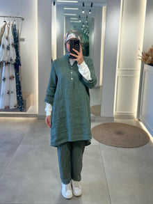  Italian linen olive green set