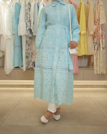 Crochet blue shirt dress