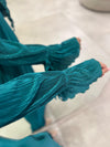 green lined dress