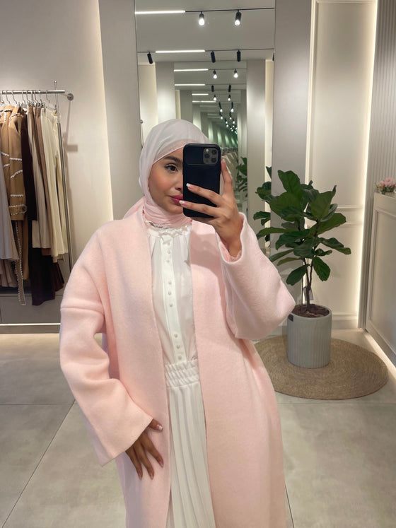 Long pink wool cardigan