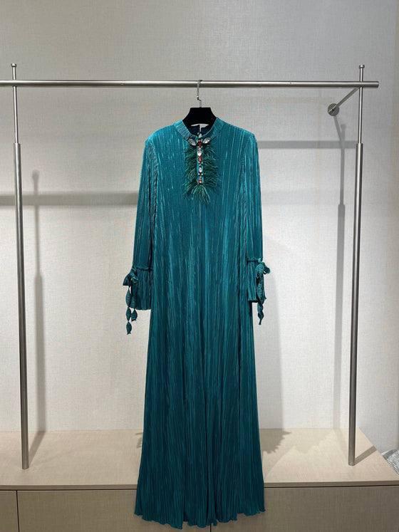 green lined dress