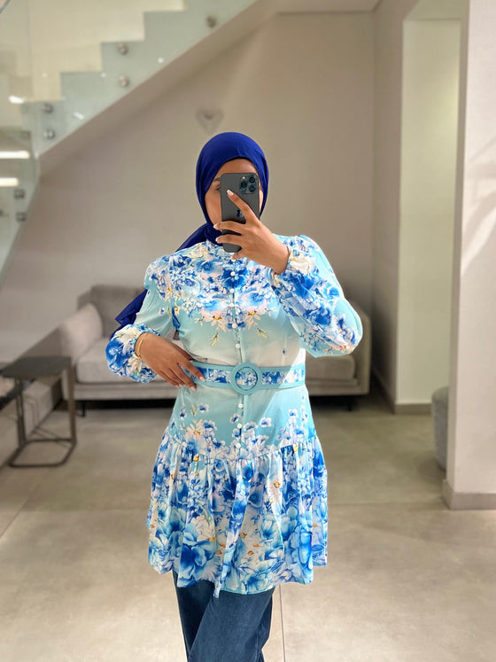 blue floral shirt dress