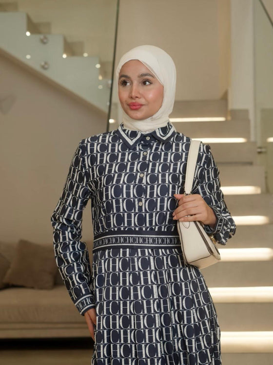Printed navy dress