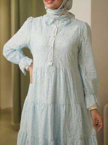  Blue crochet shirt dress