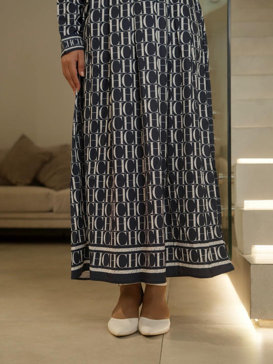 Printed navy dress