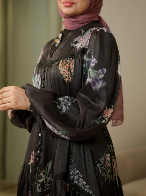 organza black floral dress