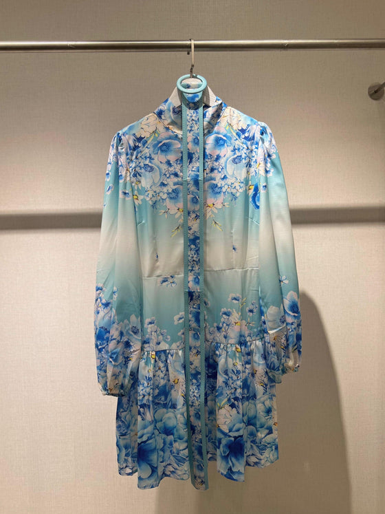 blue floral shirt dress