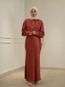  serpil brick red evening dress
