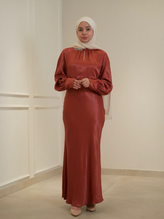 serpil brick red evening dress