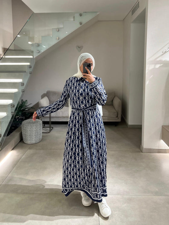 Printed navy dress