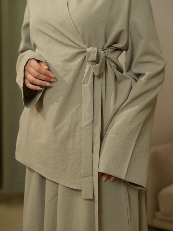 Olive kimono skirt set