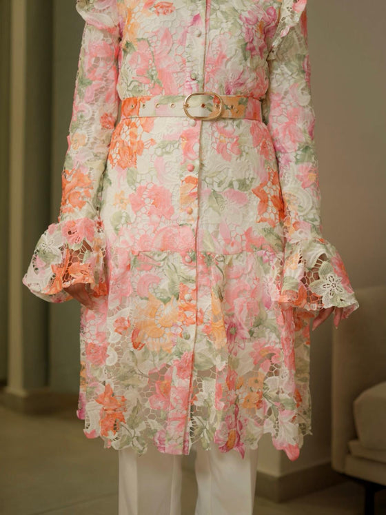 White print crochet floral dress