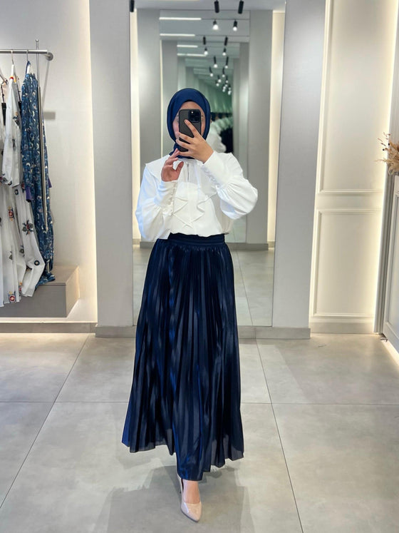 Navy pleated skirt
