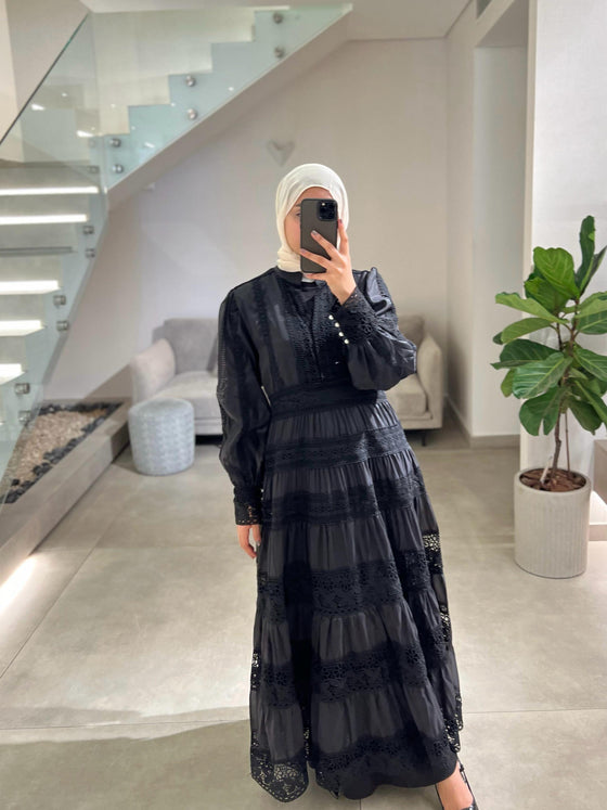 Organza black lace dress