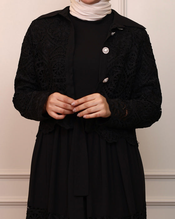 Black lace dress set