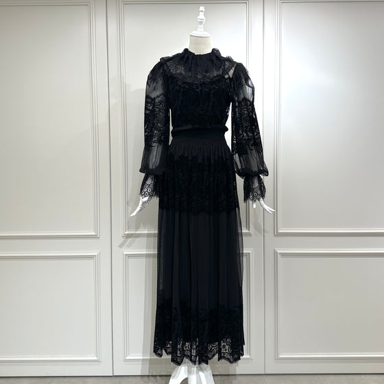 Serpil black lace evening dress