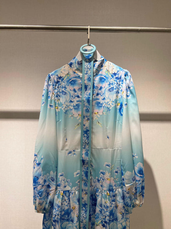 blue floral shirt dress