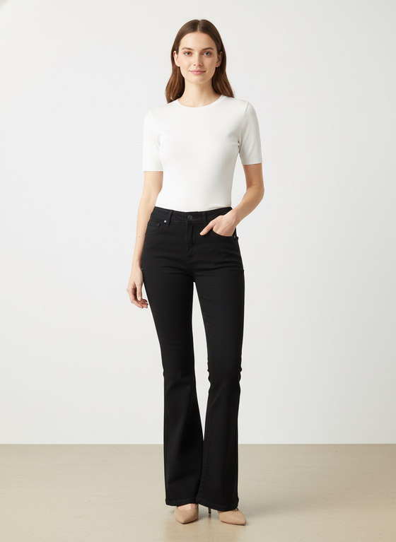 black flare denim pants