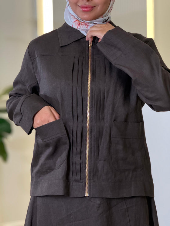 linen brown skirt set FW26