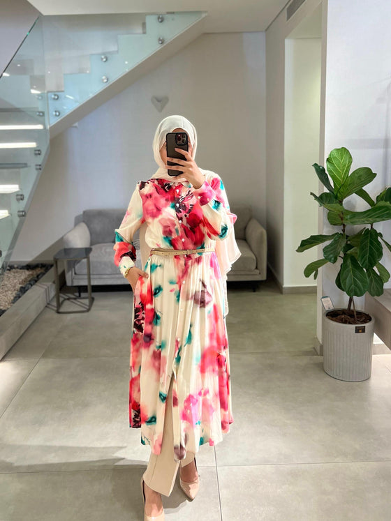 Italian printed pink shirt dress