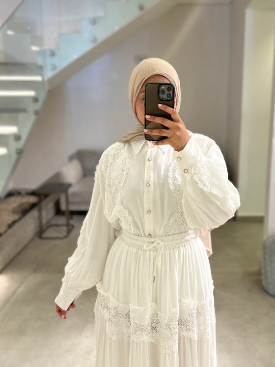 offwhite crochet skirt set