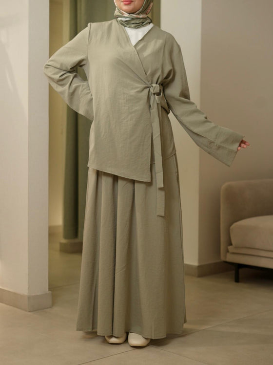 Olive kimono skirt set
