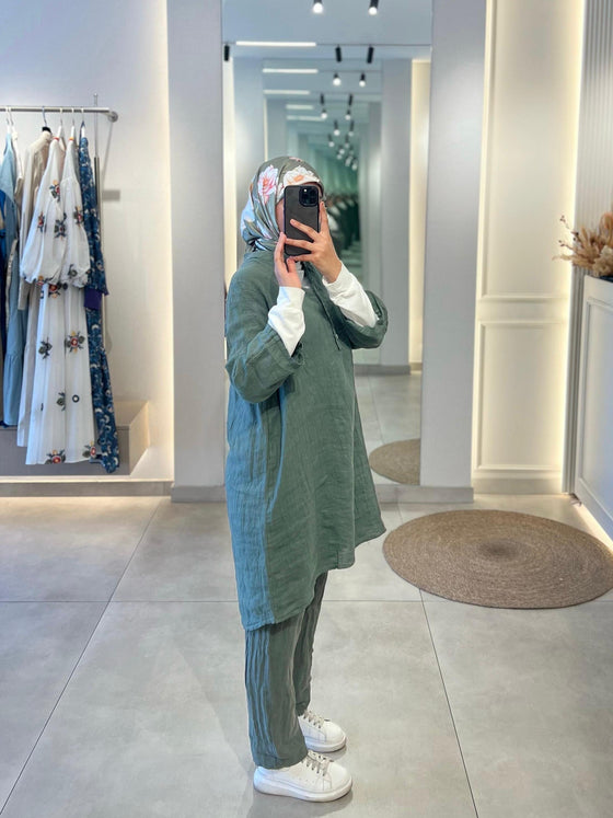 Italian linen olive green set