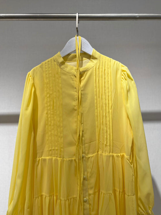 Yellow chiffon mini dress